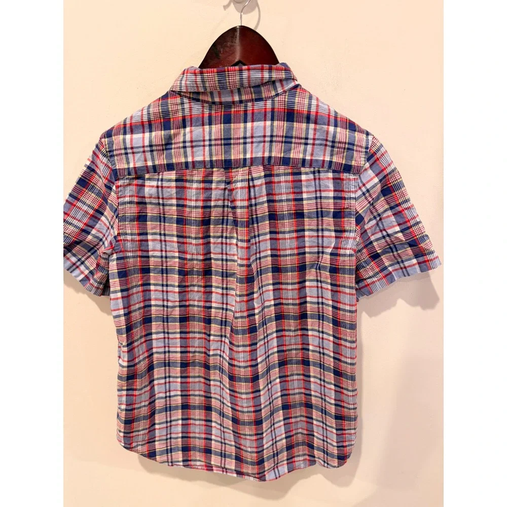 Ralph Lauren Boys Blue Red Plaid Short Sleeve Button Down Shirt Size L 14-16‎
